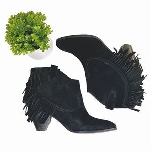 Guess Seline Black Suede Fringe Western Ankle Boots